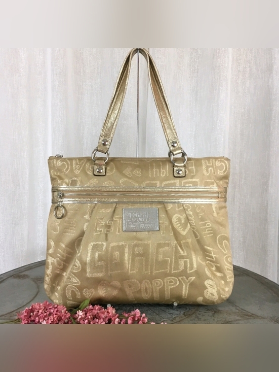 Coach Handbags - Coach POPPY Story Patch Glam Gold Tote